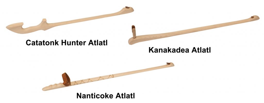 Photo of three traditional atlatls