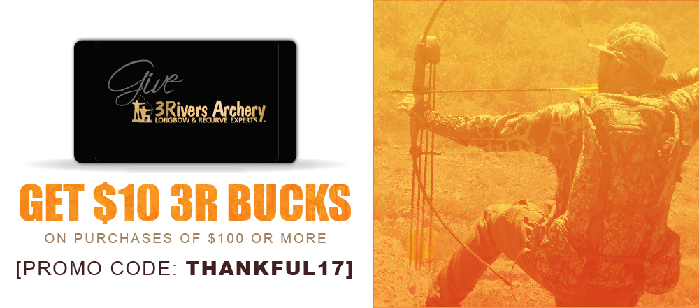 Get $10 3R Bucks on purchases of $100 or more. Promo Code:  THANKFUL17.