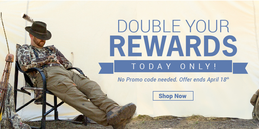 Double your Rewards Points today only! No promo code needed. Offer ends April 18th. Shop now.