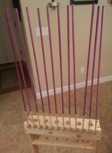 3Rivers Arrow Dipping Rack with purple stained arrow shafts