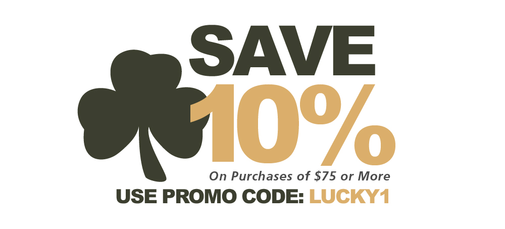 Save 10 percent on purchases of 75 dollars or more. Use promo code: LUCKY1