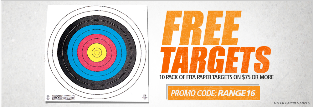 FREE 10-pack of 60 cm FITA target faces on purchases of $75+. Use promo code RANGE16. Expires 5-4-16.