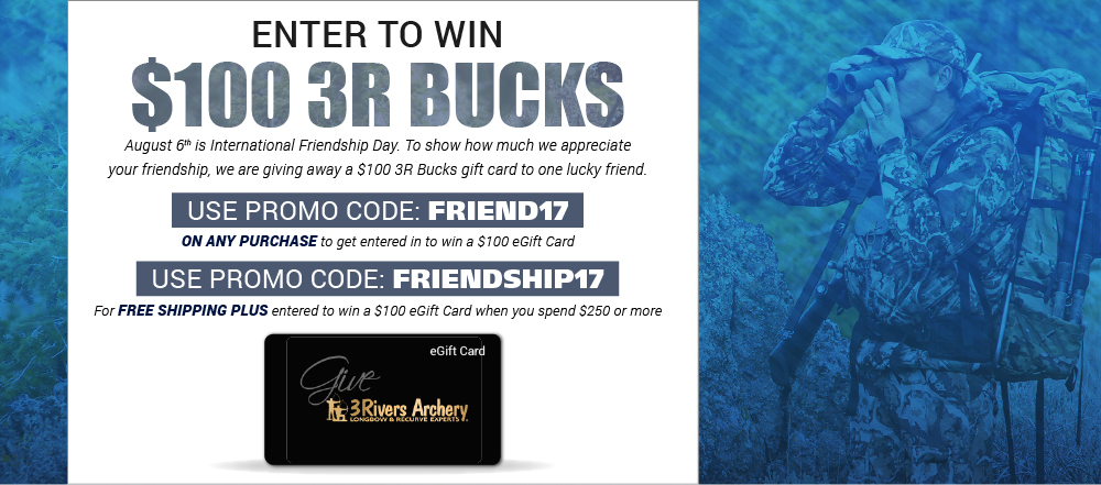 Enter to win $100 3R Bucks. August 6th is International Friendship Day. To show how much we appreciate your friendship, we are giving away a $100 3R Bucks gift card to one lucky friend. Use Promo Code: FRIEND17 on any purchase to get entered to win $100 eGift Card. Use Promo Code: FRIENDSHIP17 for Free Shipping plus entered to win $100 eGift Card when you spend $250 or more.
