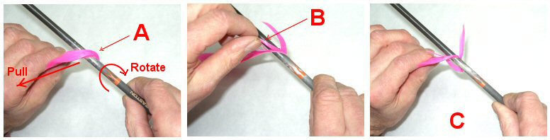 Wrapping of the flu flu feather around the arrow shaft