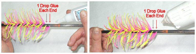 Add a drop of glue to the edges of your spiral wrap flu flu feathers