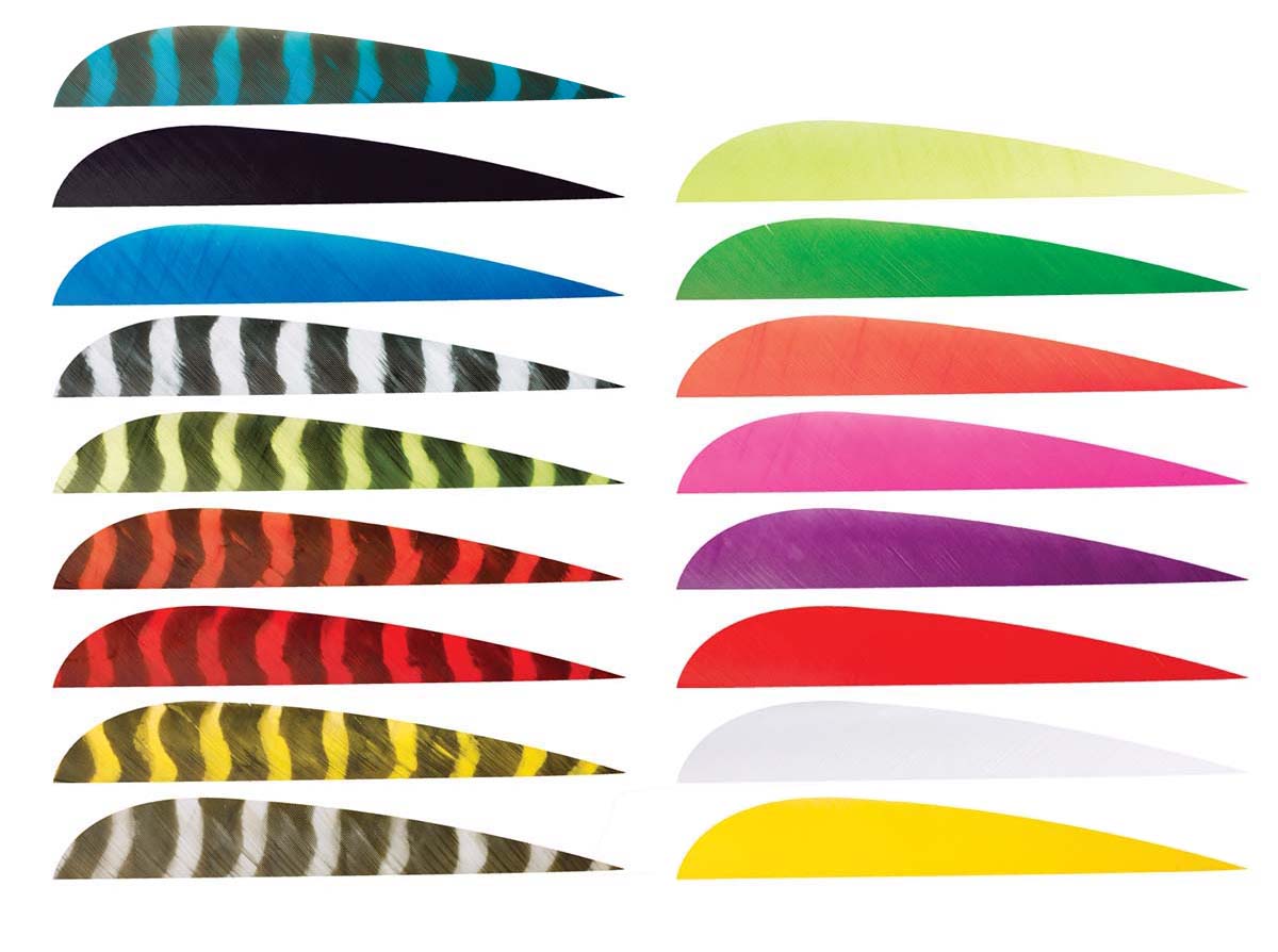 Trueflight 5 inch Feathers Right Wing Parabolic Cut 12 pack Traditional Barred 