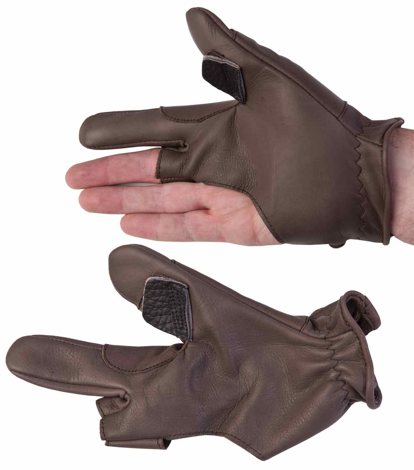 2 FINGER ARCHERY BOW GLOVES SHOOTING AND HUNTING GLOVES BROWN LEATHER 