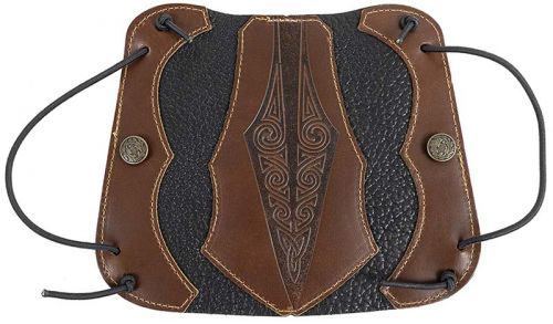 American Bison Leather Armguard - Brown Stamped Archery Protection 7x6.5 Inches